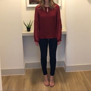 Keyhole Sheer Sleeve Blouse